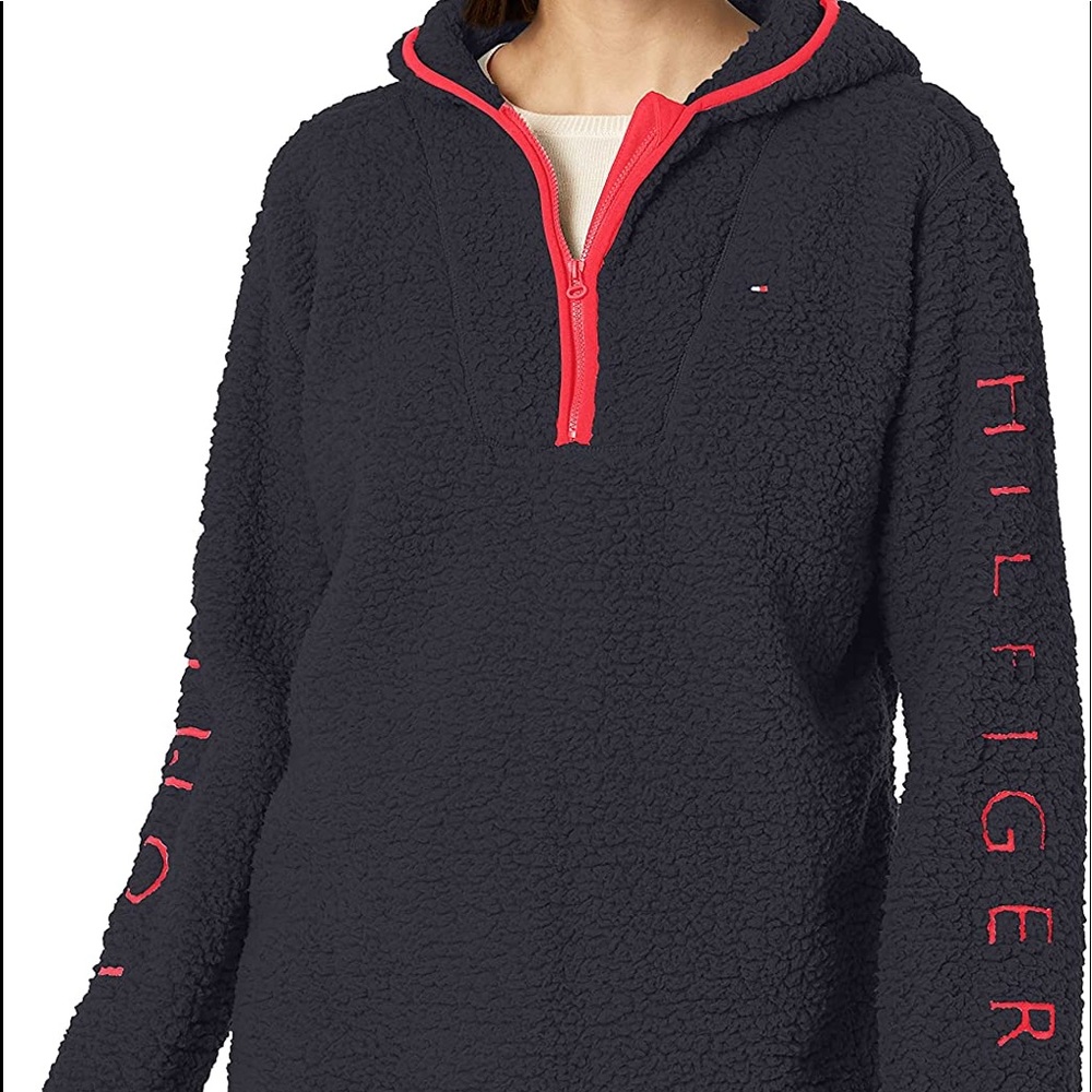 Women’s Tommy Hilfiger Sherpa 1/2-Zip Hoodie, Black/Red, Size XS
